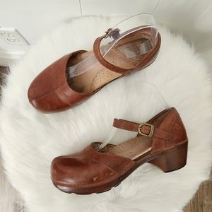 Dansko Brown Leather Heeled Clogs